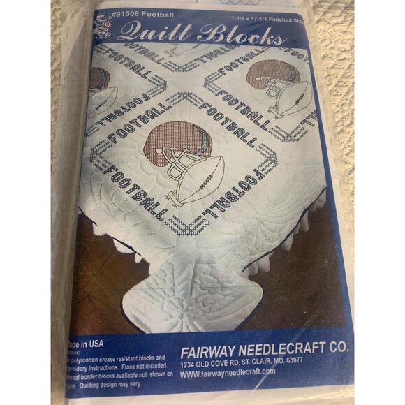 Football-Themed Quilt Blocks Kit 17-1/4" x 17-1/4" Made In USA By Fairway Needle - Picture 1 of 12